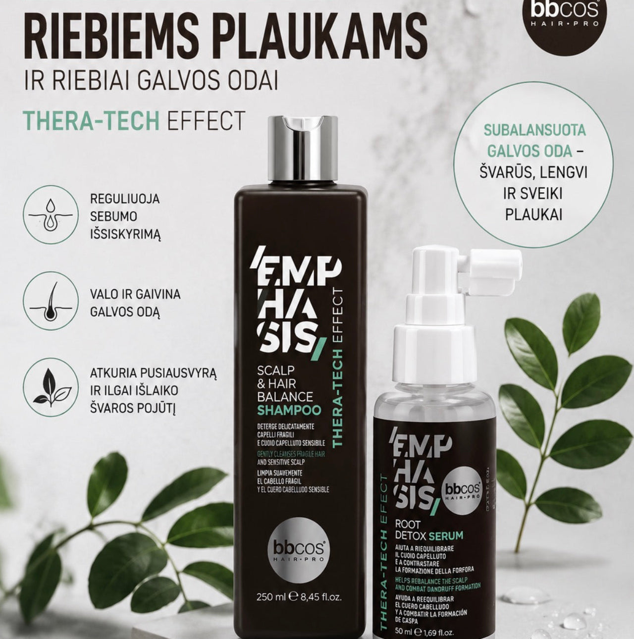 BBCOS Thera-Tech rinkinys riebiems plaukams | Šampūnas ir serumas riebiai galvos odai